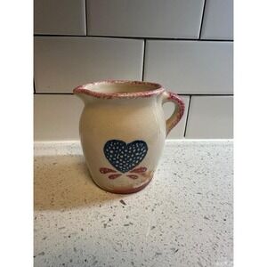Vintage Creamer Hand Painted Cream Pitcher with Folk Art Heart Rustic‎ Farmhouse